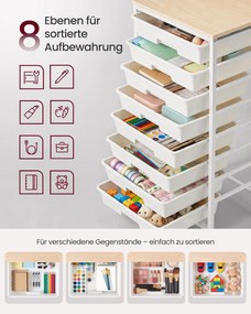 Carrinho com gavetas, 8 níveis, 39,5 x 28,5 x 76,5 cm Branco