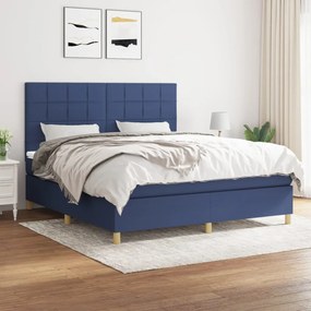 vidaXL Cama com molas/colchão 180x200 cm tecido azul