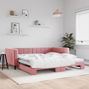 vidaXL Sofá-cama com gavetão 100x200 cm veludo rosa