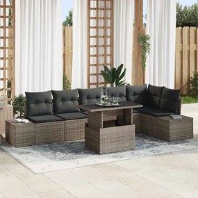 vidaXL Conjunto de Sofá de Jardim de 7 Peças com Almofadas Cinzento de Polyrattan