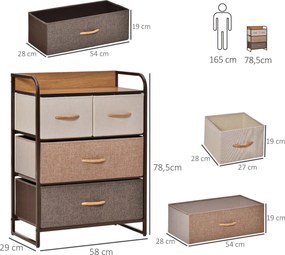 Cómoda de Tecido com 4 Cestos Removíveis – 58x29x78,5 cm – Multicor