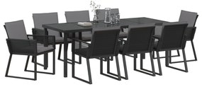 Conjunto de Jantar de Jardim 9 Peças com Almofadas Preto Vime PE