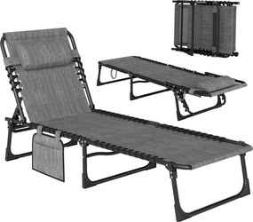 Outsunny Espreguiçadeira dobrável banho de sol encosto reclinável 5 níveis almofada de cabeça removível 189 x 58 x 30 cm cinza | Aosom Portugal