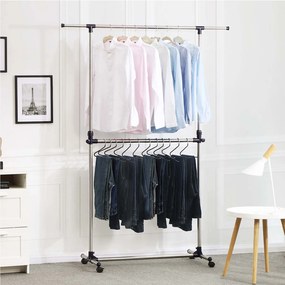Cabide Guarda Roupa com rodas 2 hastes cinzento e azul
