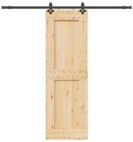Porta de correr com ferragens 70x210 cm madeira de pinho maciça