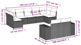 9 pcs conjunto de sofás p/ jardim c/ almofadões vime PE preto