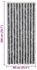 Cortina anti-insetos 90x200 cm chenille cinzento e preto