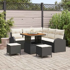 Conjunto de Sofás de Jardim vidaXL com Almofadas Preto Ratan Sintético Acácia