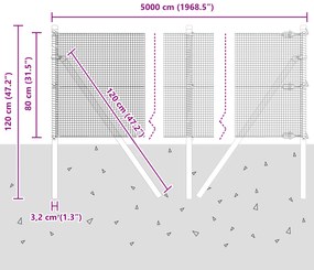 Cerca de Arame Soldado com 13 Postes Verde 0.8x50 m Aço