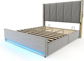 Cama em veludo com cabeceira estofada e capitonada, Cinzento escuro | AOSOM Portugal