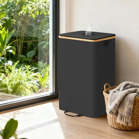 Contentor para garrafas de 100 L, 42 x 32,5 x 70,5 cm recipiente de reciclagem com tampa e saco interior para cozinha preto-bege