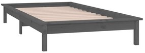 Estrutura cama c/ LED solteiro 75x190cm madeira maciça cinzento