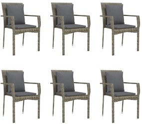 7 pcs conjunto jantar jardim c/ almofadões vime PE preto/cinza