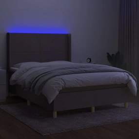 Cama box spring colchão/LED 140x200 cm tecido cinza-acastanhado