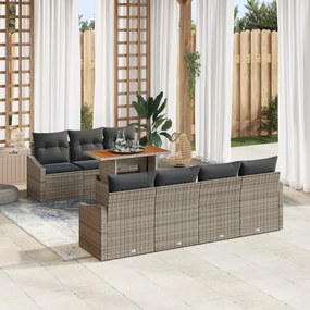 Conjunto de Sofá de Jardim de 8 Peças com Almofadas Cinza Rattan Poly