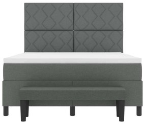 Cama Box com Colchão &amp; Banco Cinza Escuro 160x200 cm Tecido