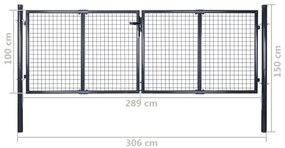 Portão de jardim em rede aço galvanizado 289x100 cm cinzento