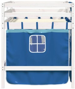 Cama alta p/ criança c/ cortinas 90x200 cm pinho maciço azul