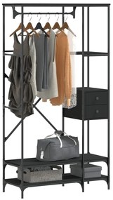 Charriot/Suporte para roupas c/ prateleiras derivados de madeira preto