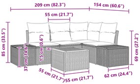 Conjunto de Sofá de 5 Peças com Almofadas Cinza Rattan Poliéster Acáci