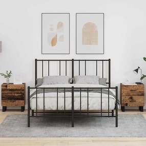 vidaXL Armário de Cabeceira com gaveta 2 pcs Madeira Velha e Preto