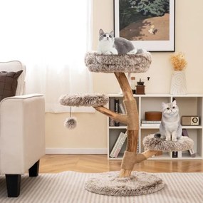 Arranhador para gatos 50 x 90 cm em madeira macia de pereira com plataforma bola suspensa postes para arranhar natural Natural