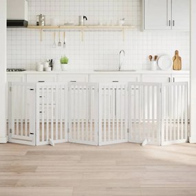 vidaXL Portão p/ cães com porta dobrável 6 painéis 300 cm álamo branco