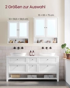 Armário casa banho parede com espelho e compartimento aberto 15 x 65 x 75 cm branco