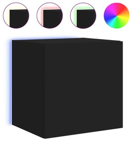 Móveis de parede p/ TV com luzes LED 2 pcs 40,5x35x40 cm preto