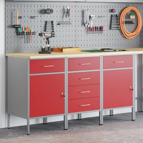 Conjunto de Armários de Trabalho 3 Peças vidaXL Vermelho e Cinza em Ma