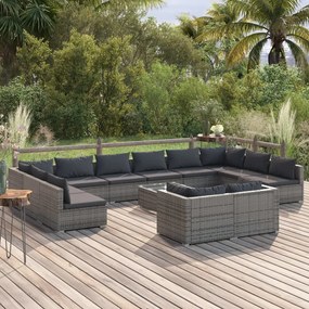vidaXL 13 pcs conjunto lounge de jardim c/ almofadões vime PE cinzento