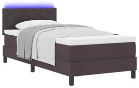 Cama Box com Colchão &amp; LED Marrom Escuro 90x200 cm Tecido