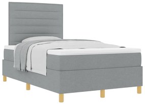 Cama com molas e colchão cinzento-claro pequena de casal em tecido