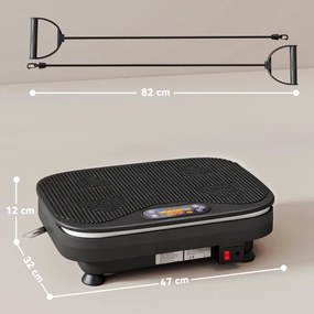 Plataforma Vibratória 99 Velocidades 3 Programas com Bluetooth Ecrã LED Luzes e Bandas Elásticas 47x32x12 cm Preto
