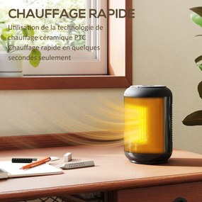 Aquecedor auxiliar cerâmico PTC, aquecedor elétrico com ventilador de 1500 W, termóstato regulável, 14 x 14 x 21,5 cm, preto
