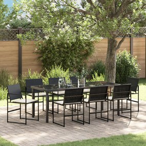 vidaXL Conjunto de Jantar de Jardim de 9 Peças com Almofadas Pretas de Rattan Poliéster