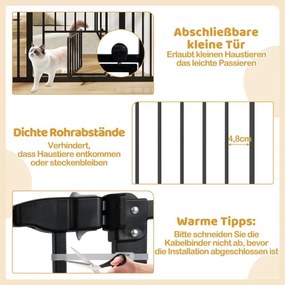 Grelha de proteção para cães 74-104 cm x 76 cm, grelha para porta sem perfuração,com porta pequena, preta