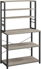Armário de cozinha com prateleiras e ganchos Design industrial 40 x 80 x 167 cm greige-preto