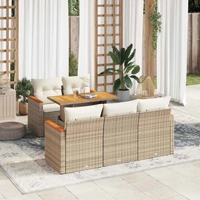 vidaXL 6 pcs conjunto sofás jardim com almofadões vime PE/acácia bege