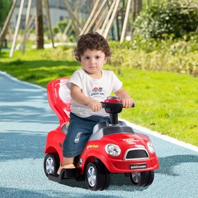 Andarilho 3 em 1 Carro de Empurrar para Crianças de 2 a 6 Anos com Barras de Proteção Removíveis, Alça, Espaço de Armazenamento Oculto e Design Vermel