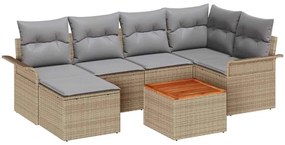 Conjunto de Sofá de Jardim de 7 Peças com Almofadas Bege em Rattan Sin