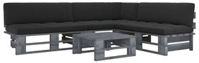 vidaXL 4 pcs conj. lounge paletes c/ almofadões pinho impregnado cinza