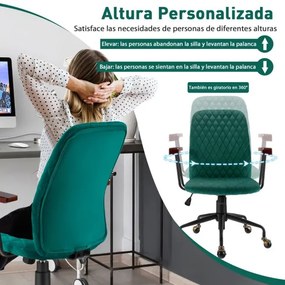 Cadeira giratória de lazer em veludo com assento estofado e encosto regulável em altura Verde