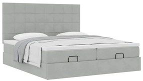 Estrutura cama otomana colchões 160x200cm veludo cinzento claro