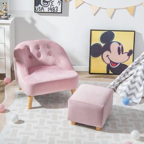 Sofá infantil e conjunto e Pufe Cadeira de braços única com banco de veludo rosa