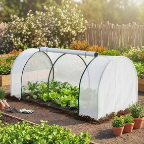 Estufa de jardim para legumes, 2 x 1 x 0,8 m, porta com fecho de correr, lona de PE, aço branco