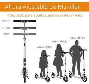 HOMCOM Trotinete dobrável altura ajustável e guiador para adultos e cr