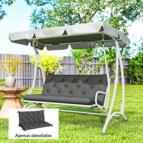 Almofada para Banco de Jardim ou para Baloiço de Jardim (NÃO INCLUIDOS) 120x110x12 cm de 2 Lugares com 6 Cordões de Fixação Preto