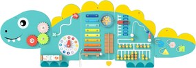 Painéis de atividades com dinossauros para crianças Quadro sensorial Montessori de madeira 11 em 1 para educação e desenvolvimento infantil Verde