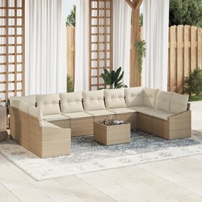 vidaXL Conjunto de Sofá de Jardim de 11 Peças com Almofadas Rattan Polipropileno Marrom